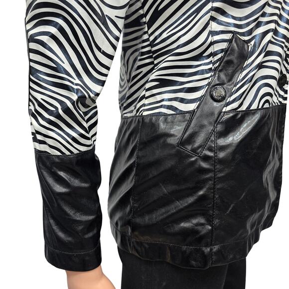 Dollhouse Hooded Rain Jacket Zebra Animal Print Elbow Patch S/M Black White - Picture 7 of 12